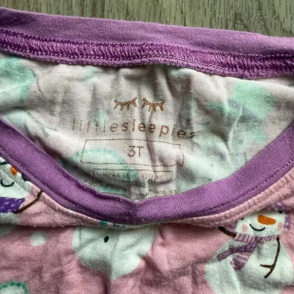 Little Sleepies Pink Snowman Print Two-Piece Pajama Set Size 3T
